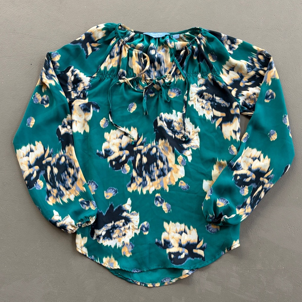 Simply Vera Vera Wang Teal Floral Blouse Size XS